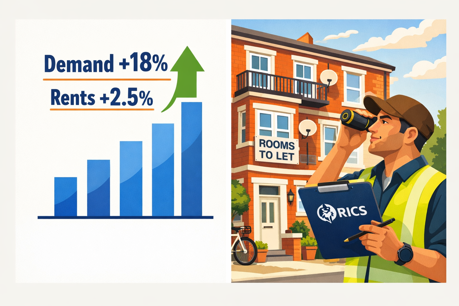 Editorial () infographic-style illustration in bright daylight tones: a split-screen composition showing left side — a