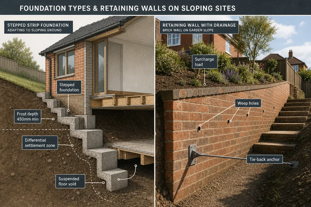 Foundations on Sloping Sites: Design, Retaining Walls and Drainage